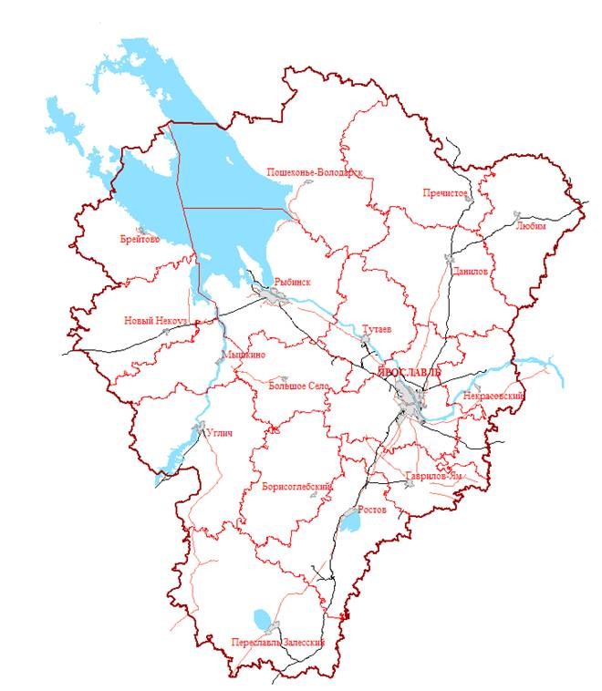 Карта Ярославской области с ориентировочными глубинами скважин на воду по районам